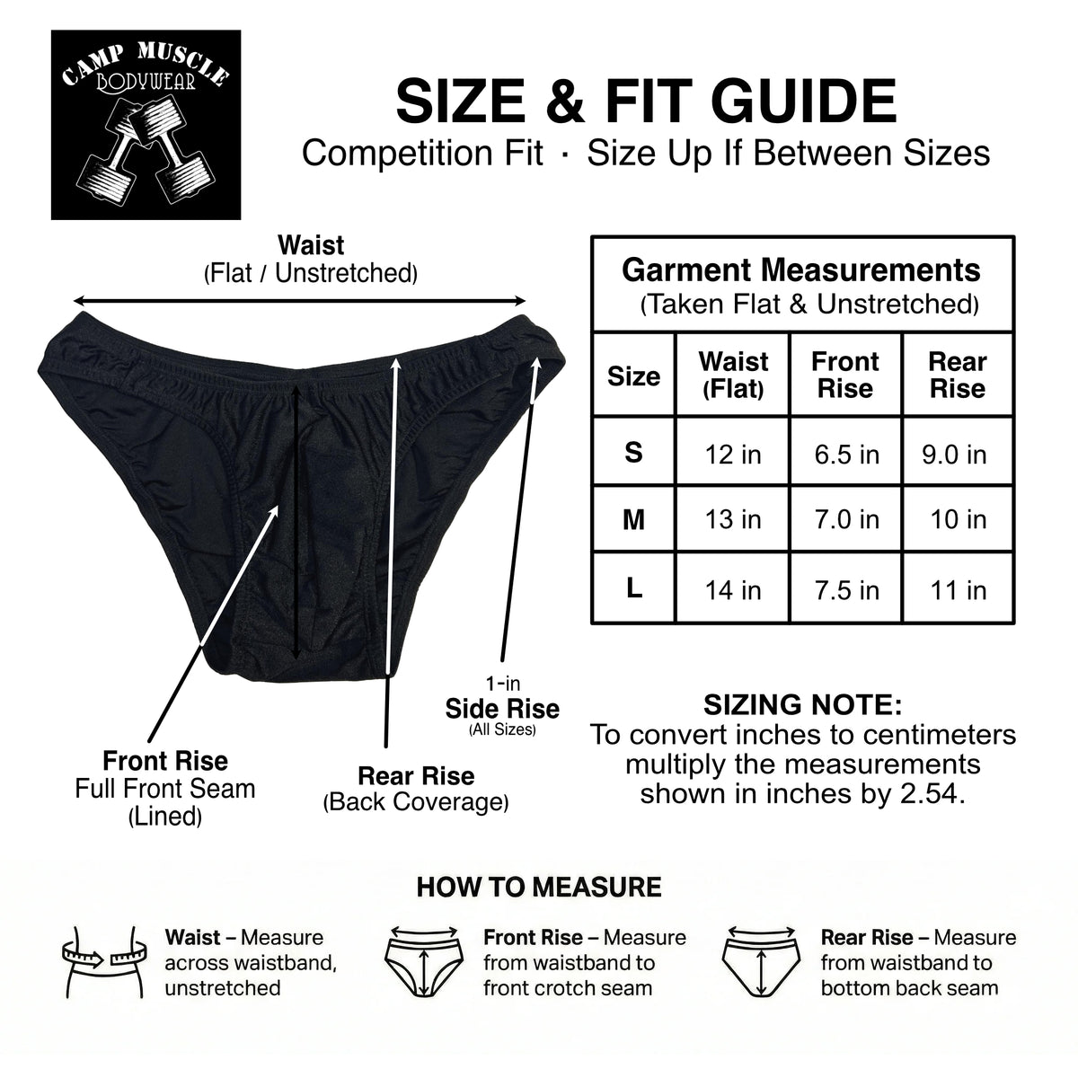 Classic Pro Posing Trunks Sizing Guide