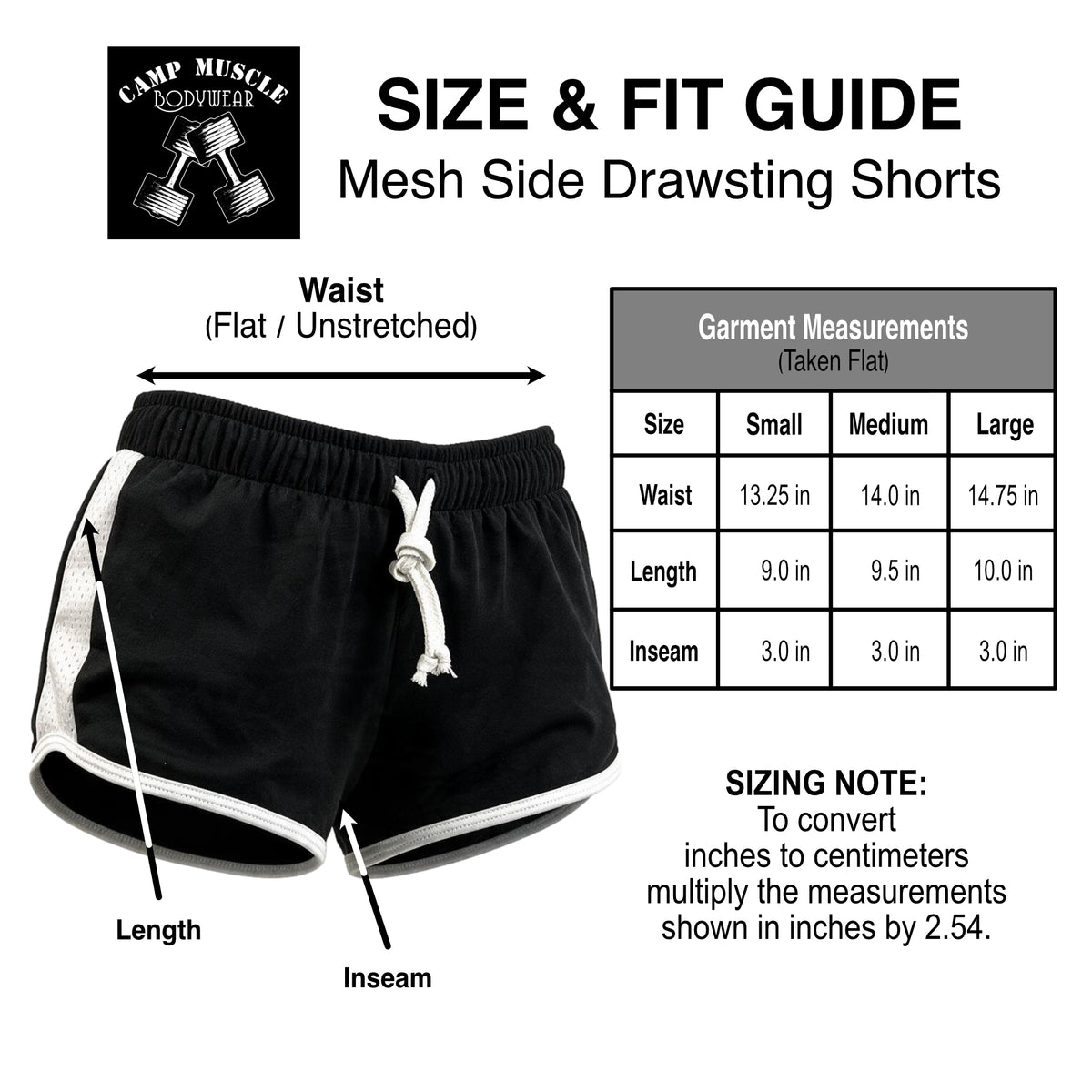 Mesh Side Drawstring Shorts Sizing Guide