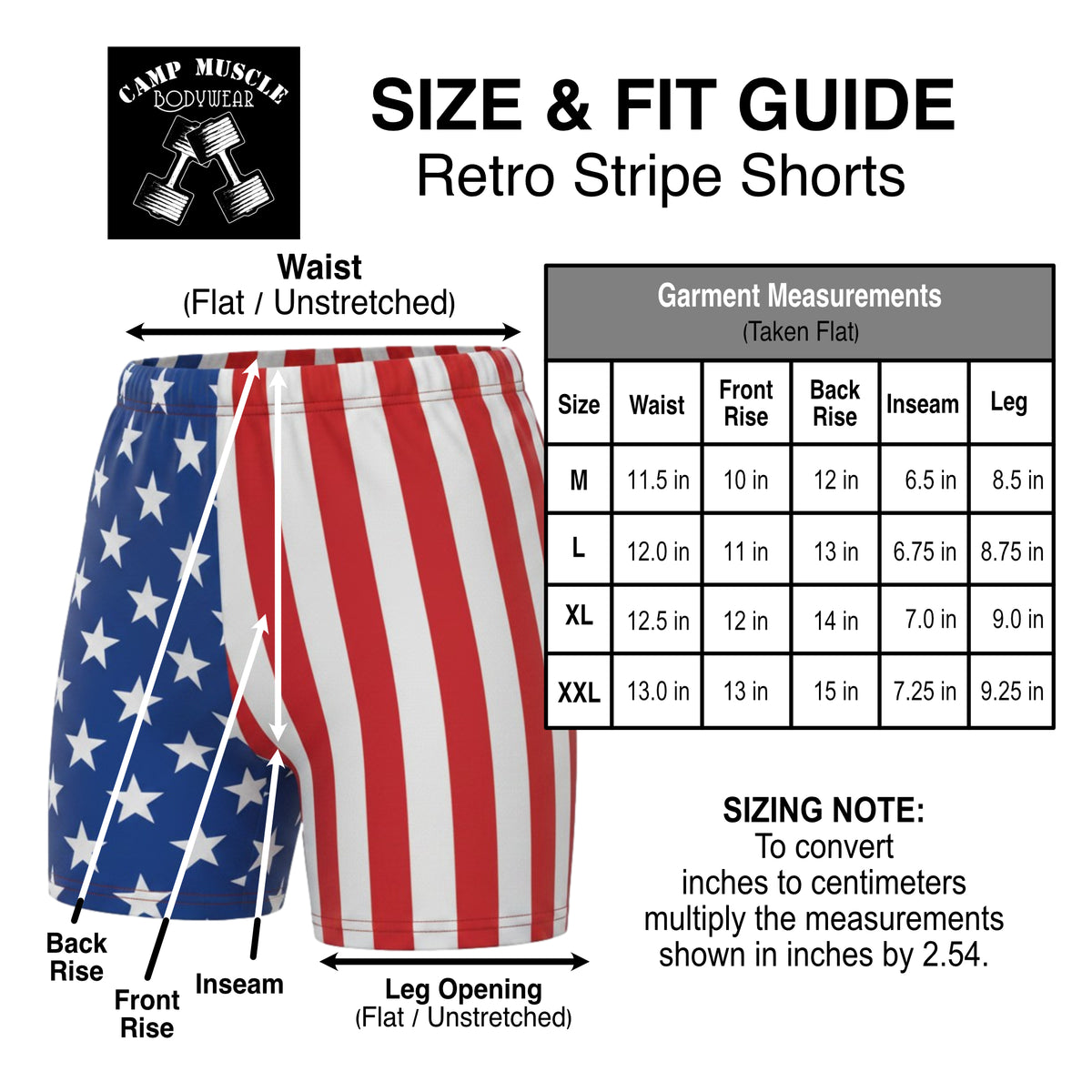 Stars & Stripes Shorts Sizing Guide