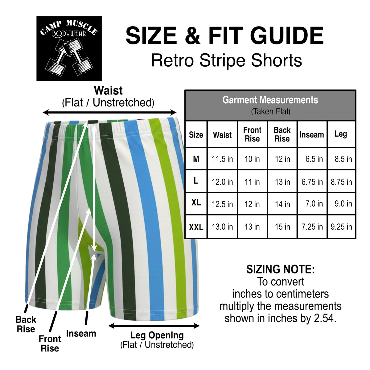 Multi-Color Retro Stripe Shorts - LTD Sizing Guide