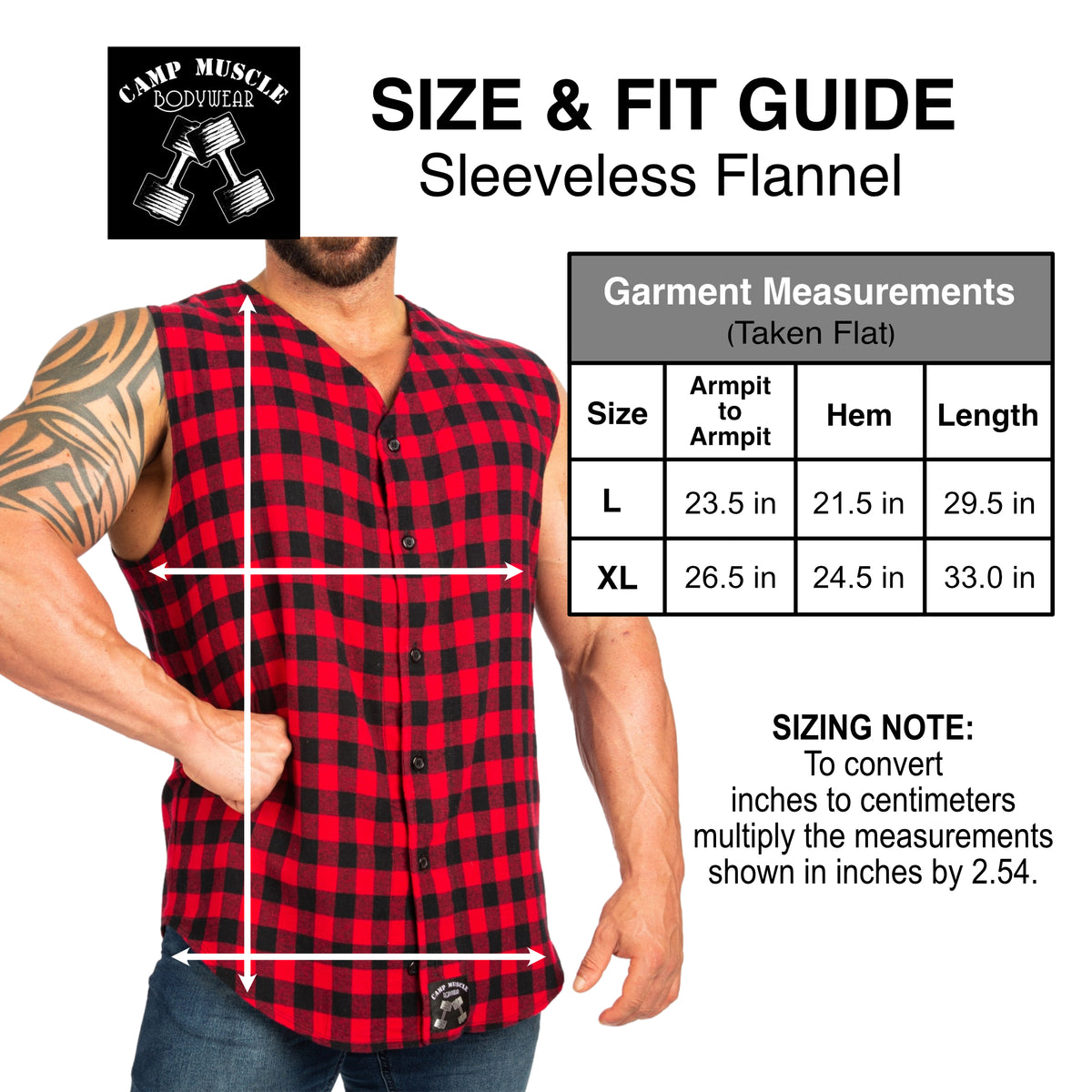 Tapered Sleeveless Flannel Sizing Guide