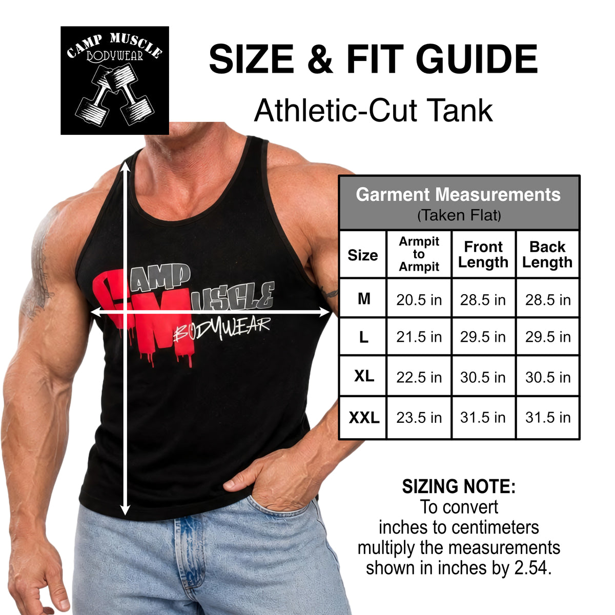 CM Athletic-Cut Tank Sizing Guide