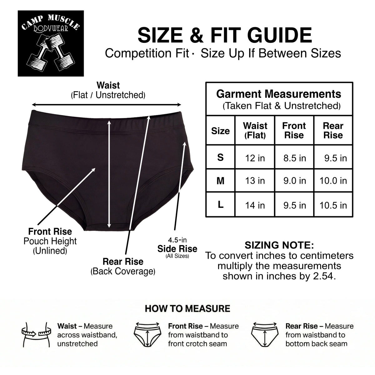 Classic Physique Posing Trunks Sizing Guide