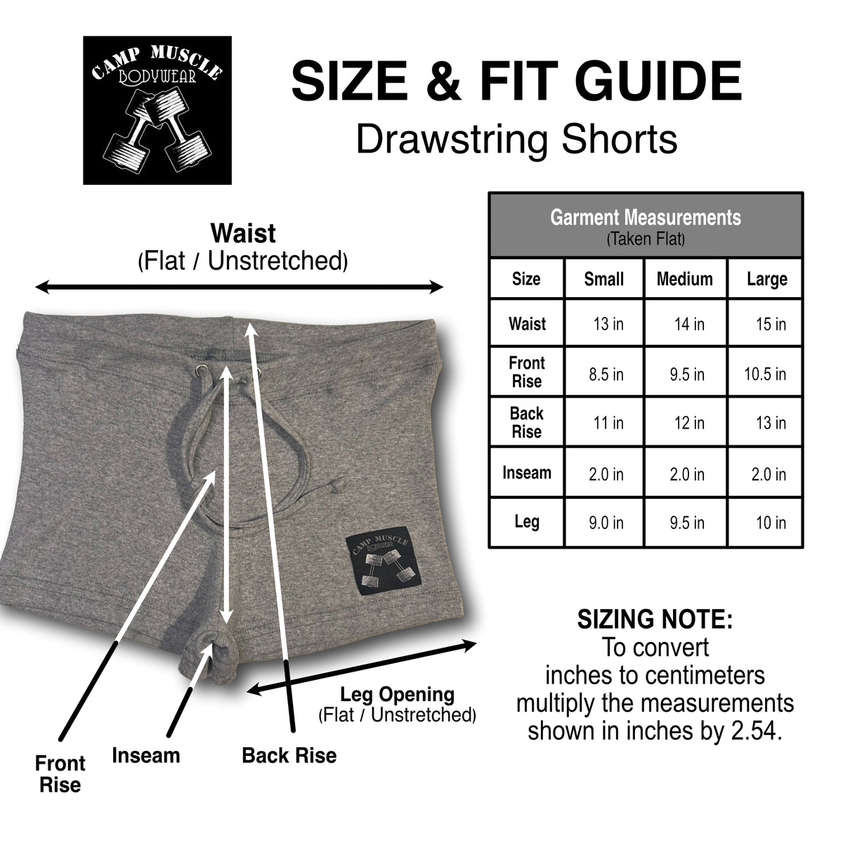 Drawstring Gym Shorts Sizing Guide