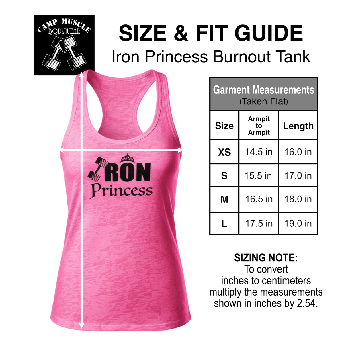 Iron Princess Burnout Racerback Tank Sizing Guide