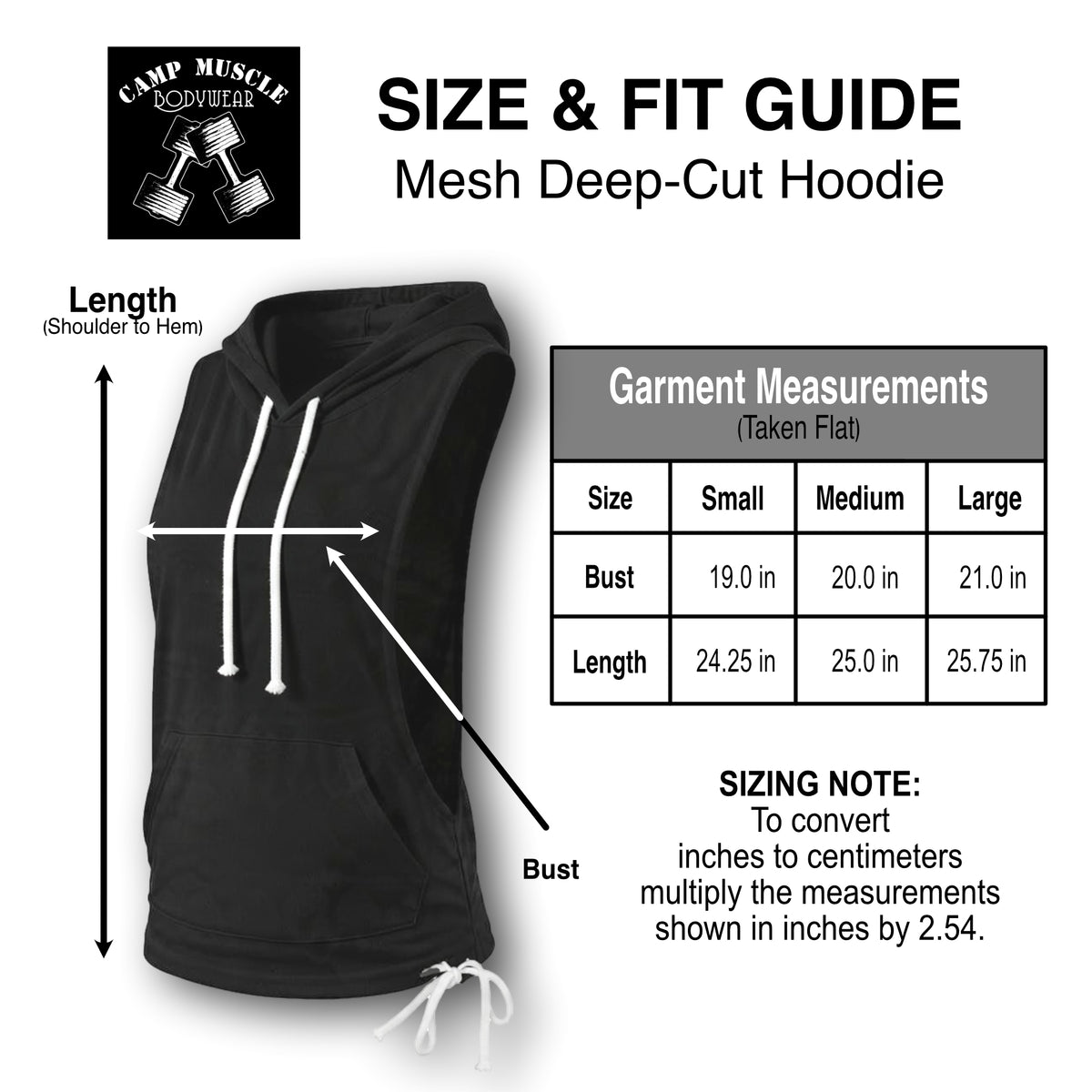 Mesh Drop Arm Hoodie Sizing Guide