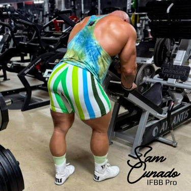Camp Muscle Retro Stripe Gym Shorts Ultra Lightweight IFBB Pro Sam Cunado