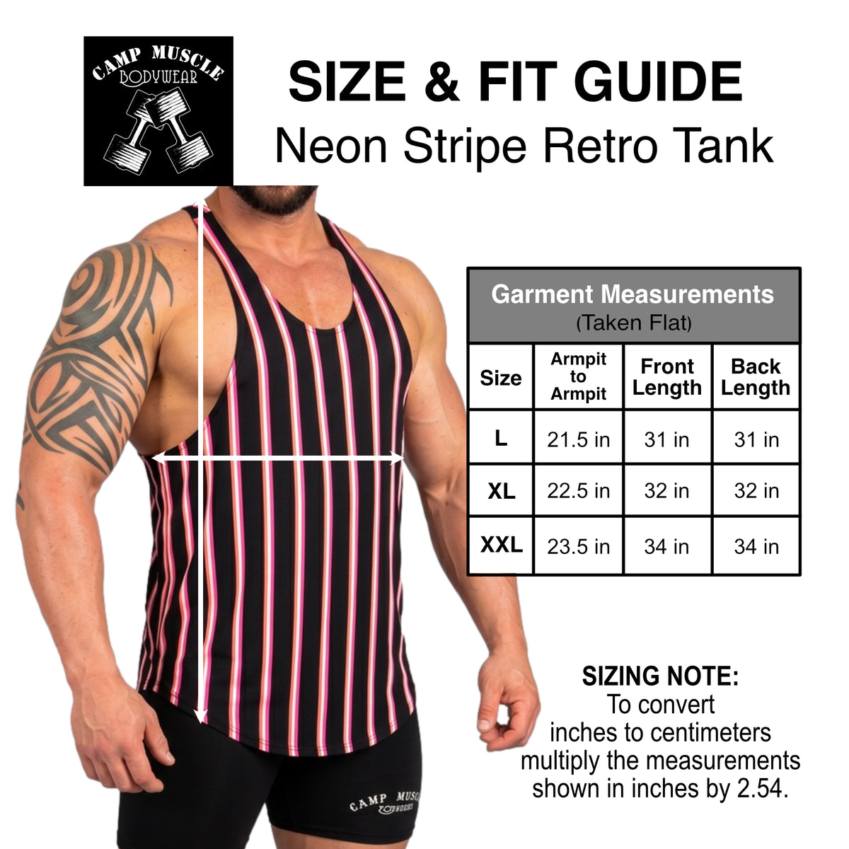 Neon Stripe Retro Tank Sizing Guide