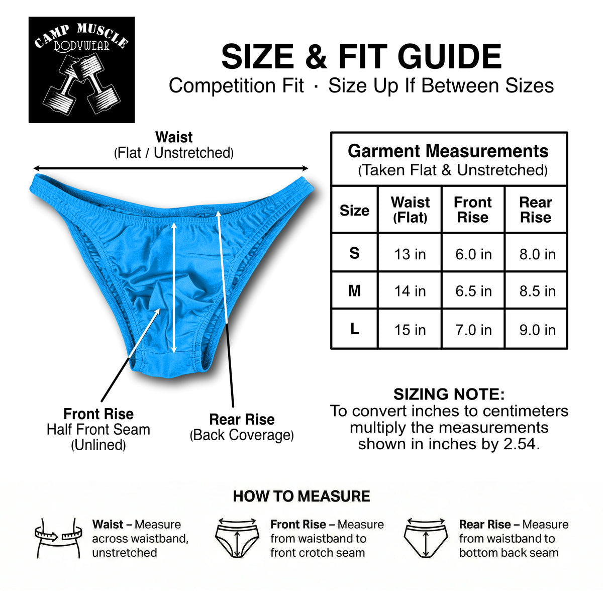 Pro-Style Foil Posing Trunks Sizing Guide
