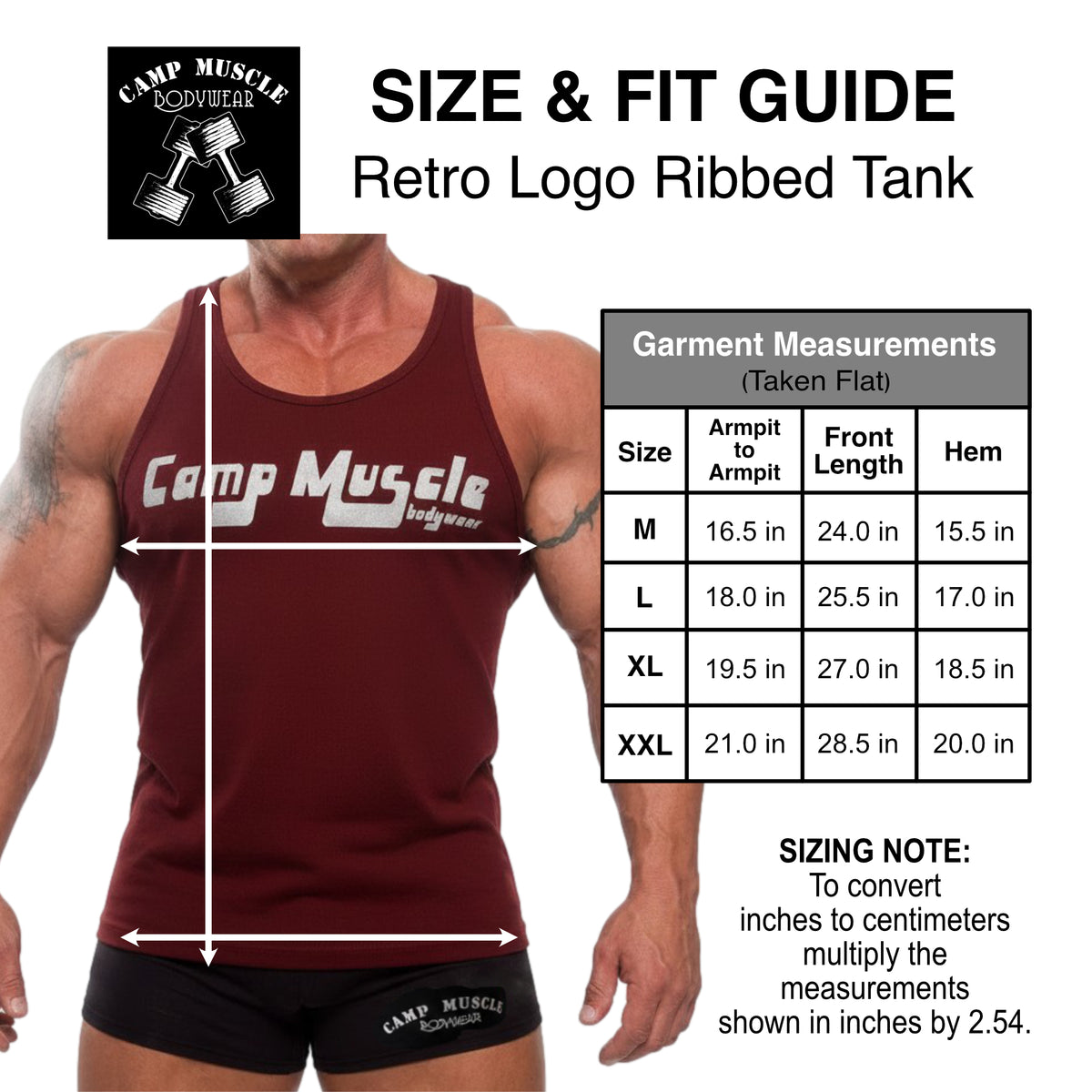 Retro Logo Ribbed Tank Sizing Guide