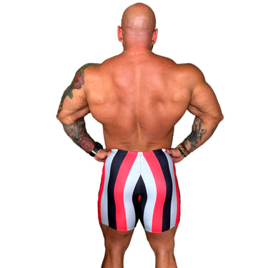 Camp Muscle Retro Stripe Gym Shorts Red Silver
