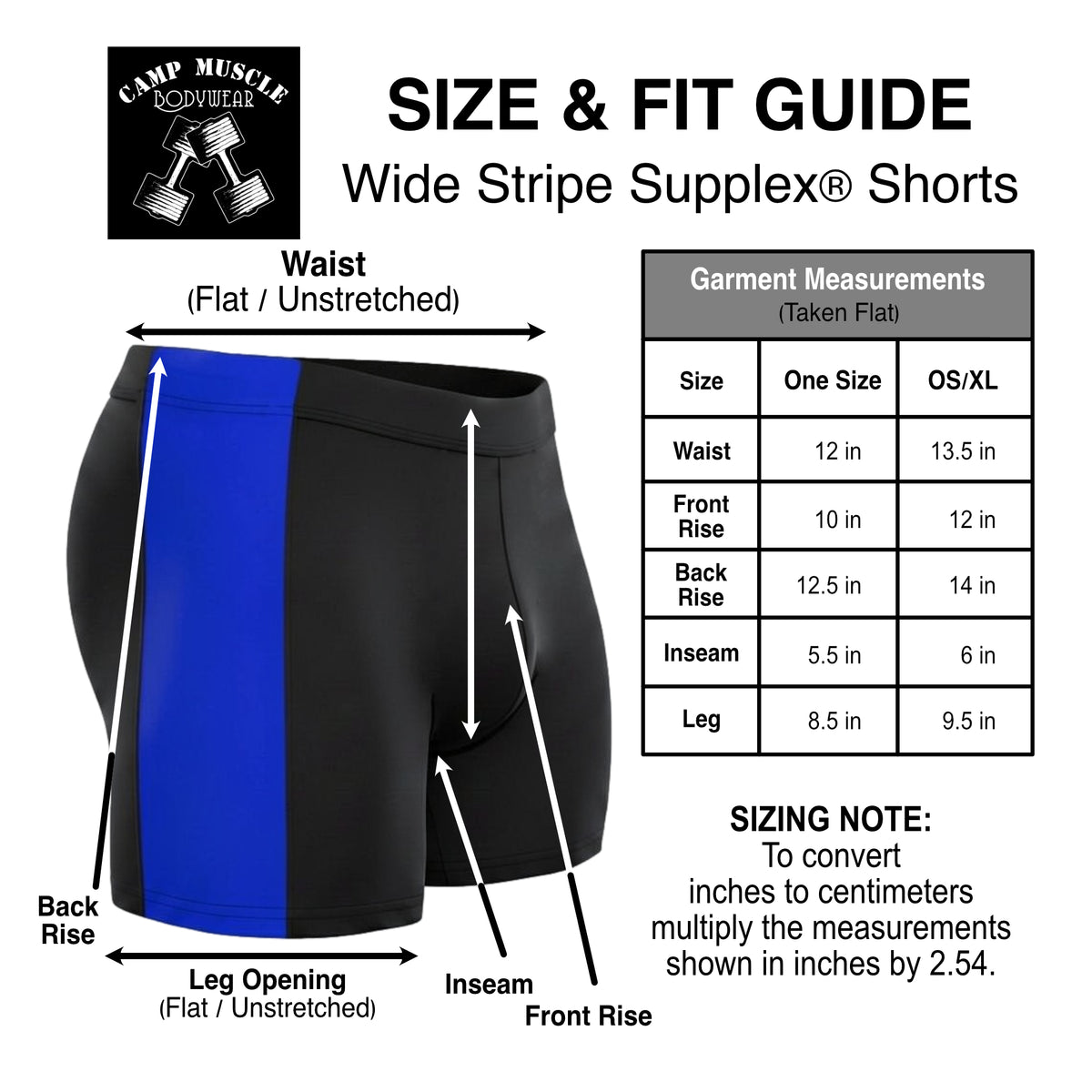 Wide Stripe Supplex® Training Shorts Sizing Guide