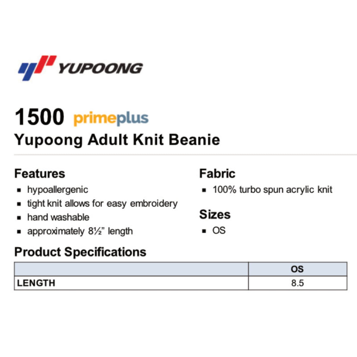 CM Knit Beanie Sizing Guide