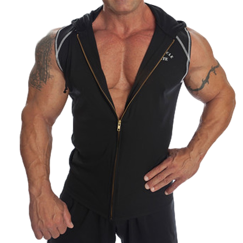 Mens sleeveless 2024 zip hoodie