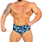 Blue Camo Classic Physique Style Swim Trunks