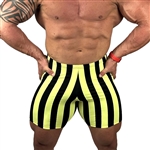 Black Neon Yellow Stripe Vintage Spandex Shorts Bodybuilding Gym Training