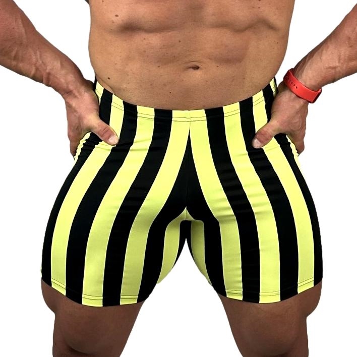 Black/Neon Yellow Striped Vintage Spandex Gym Shorts