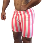 Neon Coral White Stripe Vintage Spandex Shorts Bodybuilding Gym Training