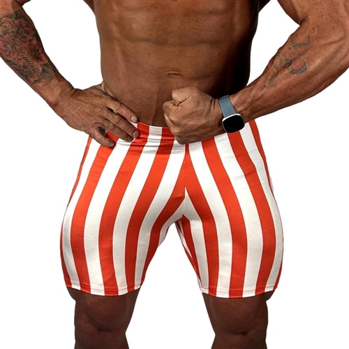 Red White Stripe Vintage Spandex Shorts Bodybuilding Gym Training