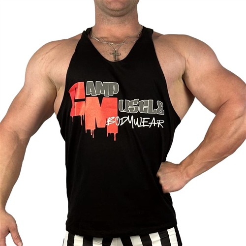 Black Cotton Hybrid Stringer Tank Bodybuilding | Camp Muscle Bodywear