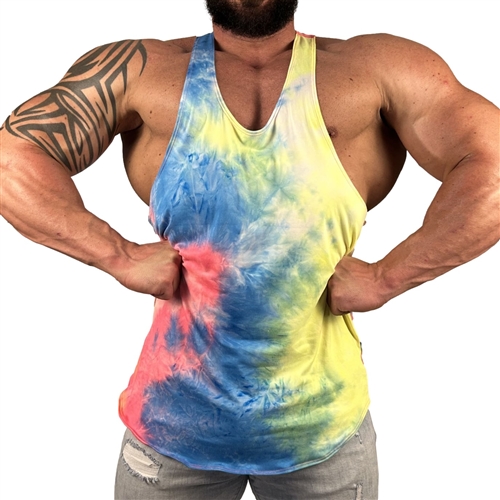 Pink Blue Yellow Tie Dye Curved Bottom Hybrid Stringer Tank