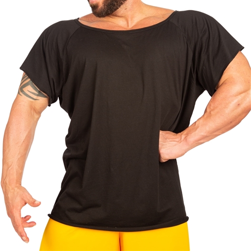 Black Wide-Neck Bodybuilding Muscle Tapered Top Tee