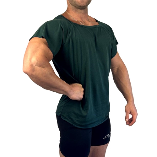 Hunter Green Wide-Neck Bodybuilding Muscle Tapered Top Tee