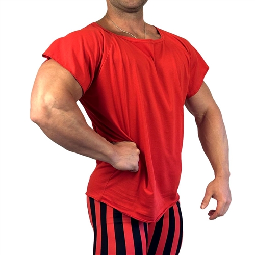 Red Wide-Neck Bodybuilding Muscle Tapered Top Tee