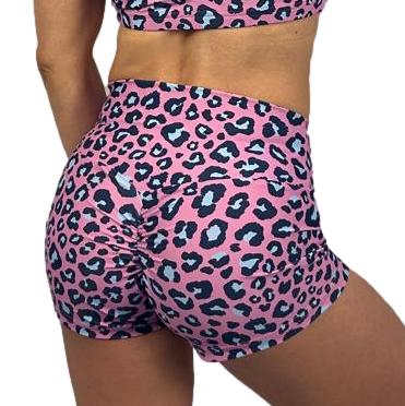 Pink Leopard Print Scrunch Butt Shorts Cheeky Yoga Gym Fitness